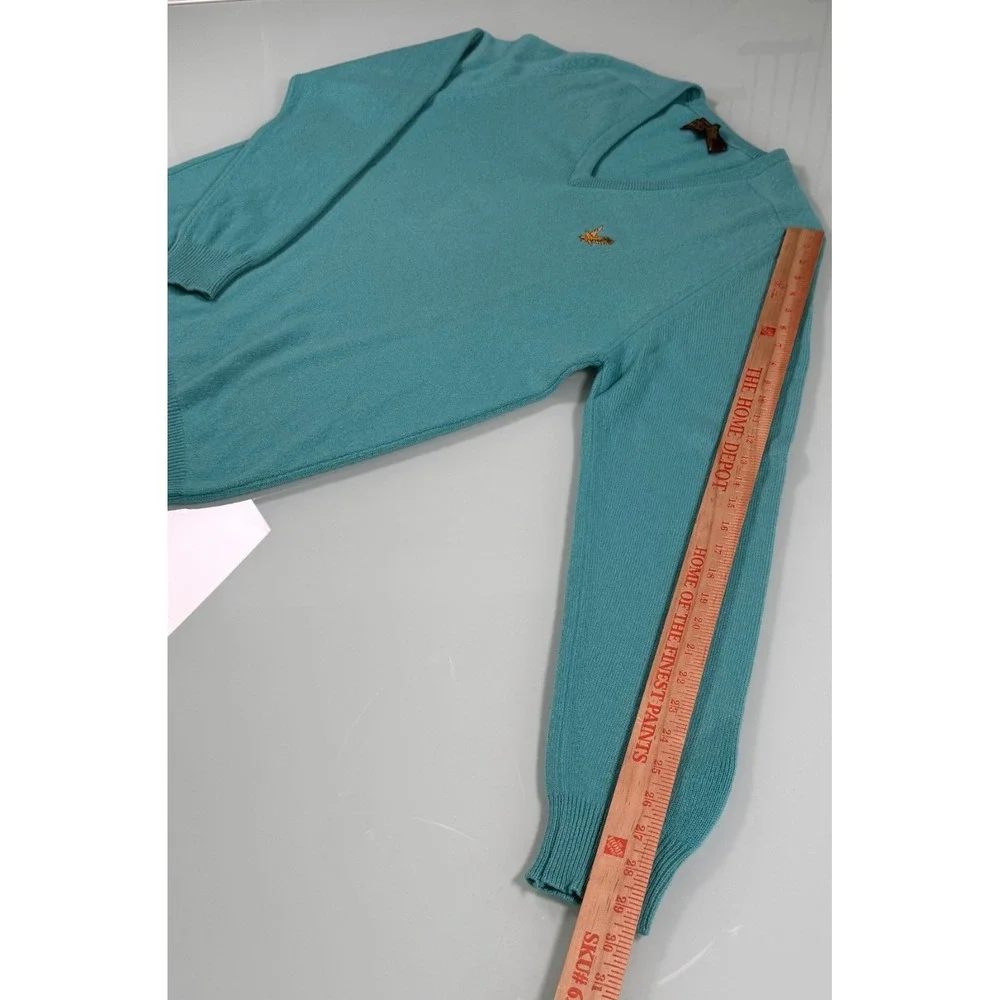 Lyle & Scott 100% Cashmere Teal Mens V-Neck Pullover Sweater -Sz 44 Large-XL